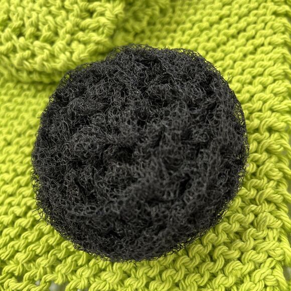 Hand Knit Dish Cloth Set of 2 Plus Scrubbie 100% Cotton Chartreuse Green Black - Picture 4 of 6